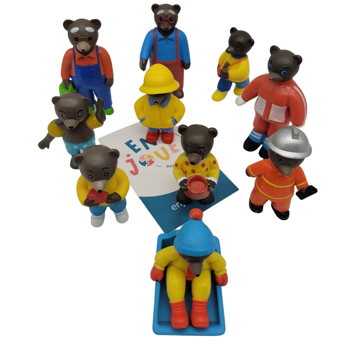 Lot des 10 Figurines Petits Ours Brun - Hauteurs 7cm et 5 cm - Bayard Presse - Des 3 ans. Bon état - Vue 2 - 